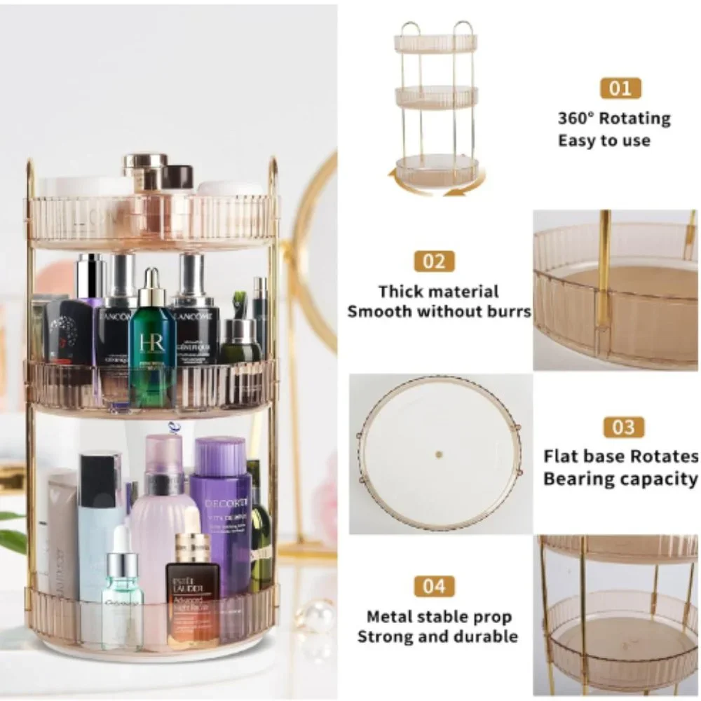 3 Tiers - 360° Turntable Makeup Organizer - Lazy Susan Cosmetics Storage
